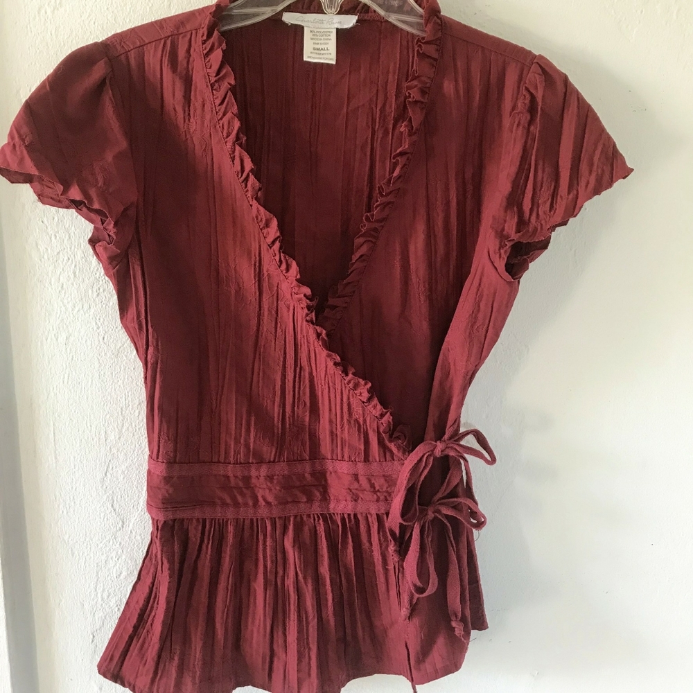 Charlotte Russe Burgundy Wrap Tie Blouse